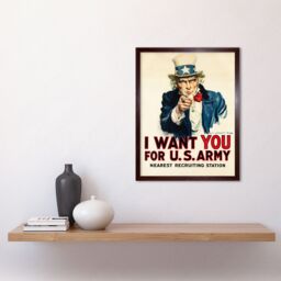 "Artery8 Wall Art Print Uncle Sam I Want You for US Army Iconic Recruitment Retro Poster Art Framed in Brown - Size: W12"" x H16""" - thumbnail 2