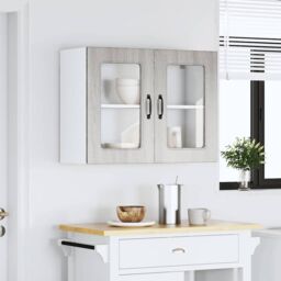 Berkfield Home Kitchen Wall Cabinet with Glass Door Kalmar Grey Sonoma Engineered Wood - thumbnail 3