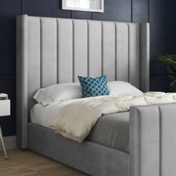 KDMD Maryland Straight Winged Upholstered Soft Velvet Designer Bed Frame in Grey - Size: Super King - thumbnail 3