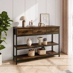 KORVIXA Retro Console Table 3 Drawers in Brown - Size: 0.6m2 - thumbnail 5