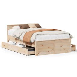 Berkfield Home Bed Frame without Mattress with Headboard 135x190 cm Double Solid Wood Pine in Brown - thumbnail 2