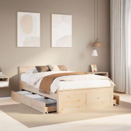 Berkfield Home Bed Frame without Mattress with Headboard 135x190 cm Double Solid Wood Pine in Brown - thumbnail 1