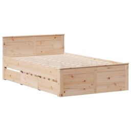 Berkfield Home Bed Frame without Mattress with Headboard 135x190 cm Double Solid Wood Pine in Brown - thumbnail 3