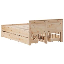 Berkfield Home Bed Frame without Mattress with Headboard 135x190 cm Double Solid Wood Pine in Brown - thumbnail 6