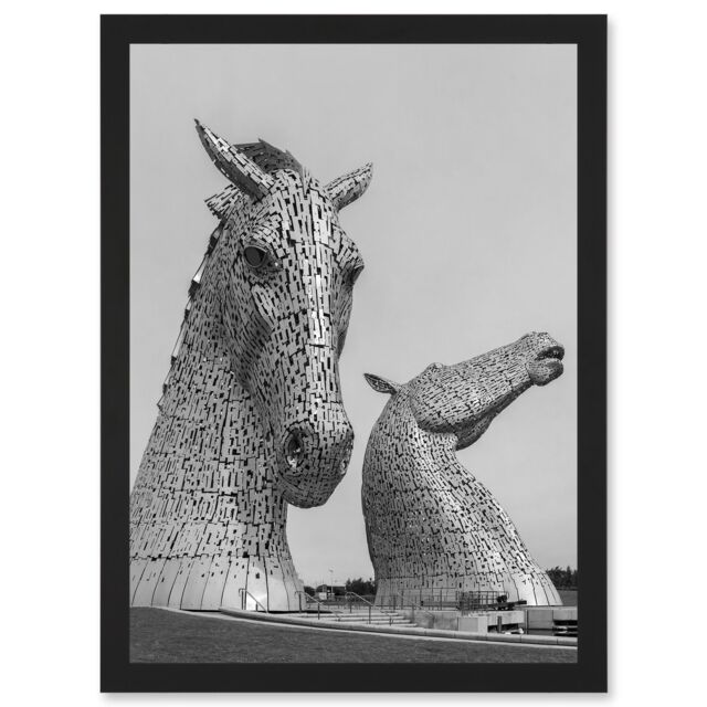 Artery8 Fines Kelpies Horse Sculptures Falkirk Scotland Artwork Framed Wall Art Print A4 in Black - image 1