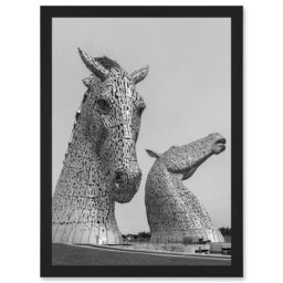 Artery8 Fines Kelpies Horse Sculptures Falkirk Scotland Artwork Framed Wall Art Print A4 in Black - thumbnail 1