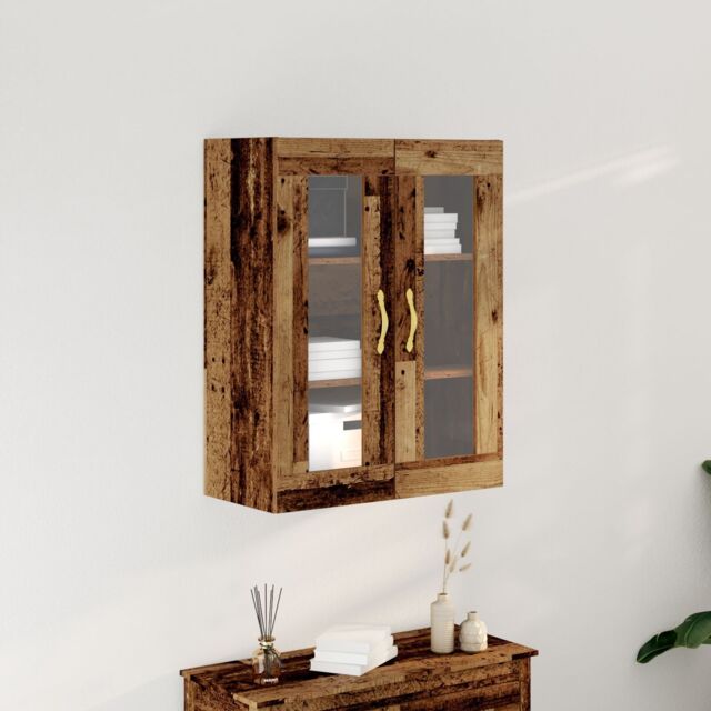 Berkfield Home Wall-Mounted Cabinet with Glass Doors Old Wood 69, 5x34x90 cm in Brown - Size: 5 x 34 x 90 cm - image 1