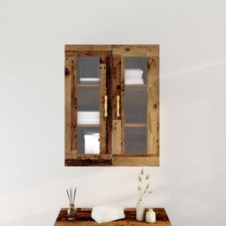 Berkfield Home Wall-Mounted Cabinet with Glass Doors Old Wood 69, 5x34x90 cm in Brown - Size: 5 x 34 x 90 cm - thumbnail 4