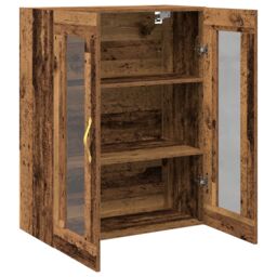 Berkfield Home Wall-Mounted Cabinet with Glass Doors Old Wood 69, 5x34x90 cm in Brown - Size: 5 x 34 x 90 cm - thumbnail 5