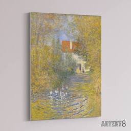 "Artery8 The Geese Impressionist Painting Monet Vintage Canvas Wall Art in Green - Size: W18"" x H24""" - thumbnail 2