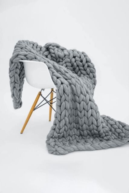 Living and Home 100cm L x 80cm W Office Chunky Knitted Nap Blanket Home Decor Sofa Throw Blanket in Grey - Size: 80 cm x 100 cm - image 1