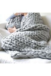 Living and Home 100cm L x 80cm W Office Chunky Knitted Nap Blanket Home Decor Sofa Throw Blanket in Grey - Size: 80 cm x 100 cm - thumbnail 2