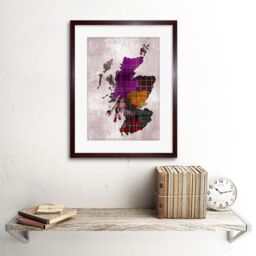 Artery8 Scotland Map Scottish Clan Tartan Colour Inset Regions Modern Illustration Artwork Framed Wall Art Print 12X16 Inch in Brown - thumbnail 2