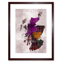 Artery8 Scotland Map Scottish Clan Tartan Colour Inset Regions Modern Illustration Artwork Framed Wall Art Print 12X16 Inch in Brown - thumbnail 1
