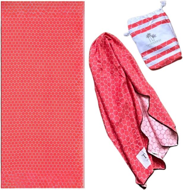 LARANGE Beach Towel with Bag Microfiber Waffle Construction Double-Sided 160 X 80 in Red