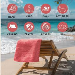 LARANGE Beach Towel with Bag Microfiber Waffle Construction Double-Sided 160 X 80 in Red - thumbnail 4