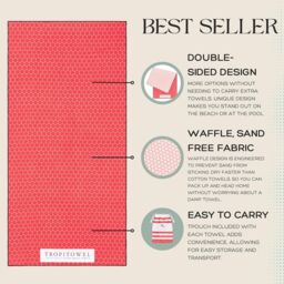 LARANGE Beach Towel with Bag Microfiber Waffle Construction Double-Sided 160 X 80 in Red - thumbnail 5