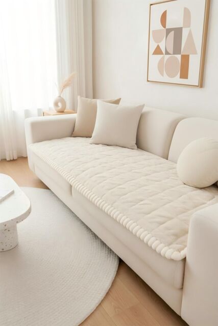 Living and Home Plush Quilted Non-slip Sofa Protector in White - Size: Extra Large - image 1