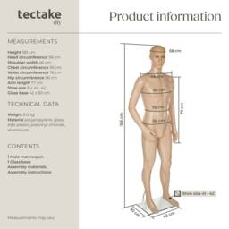 tectake Men's Male Adjustable Mannequin In Full Body Life Size With Realistic Propor in Beige - thumbnail 6