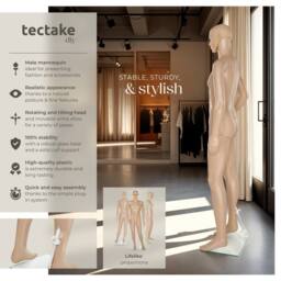 tectake Men's Male Adjustable Mannequin In Full Body Life Size With Realistic Propor in Beige - thumbnail 2