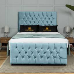 UK Bed Furniture Winchester End Lift Divan Ottoman Bed with 54 Inch Headboard in Light Blue - Size: Double - thumbnail 2