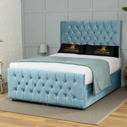 UK Bed Furniture Winchester End Lift Divan Ottoman Bed with 54 Inch Headboard in Light Blue - Size: Double - thumbnail 1