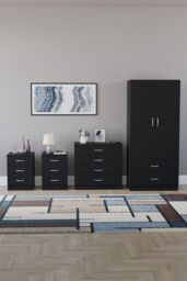 Home Discount Vida Designs Riano 4Pc Bedroom Set 3 Drawer Bedside, 5 Drawer Chest in Black - thumbnail 4