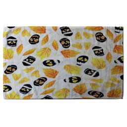 Benjamin Tate Design Autumn Leaves & Halloween Skulls Soft Bath Towel in Yellow - thumbnail 1