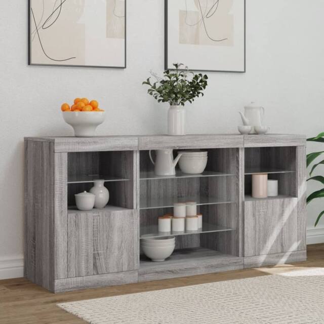 Berkfield Home Sideboard with LED Lights Grey Sonoma 142.5x37x67 cm - image 1