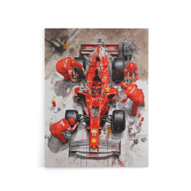 "Artery8 Grand Prix Race Car Wheel Change Canvas Wall Art Print in Red - Size: W18"" x H24""" - image 1