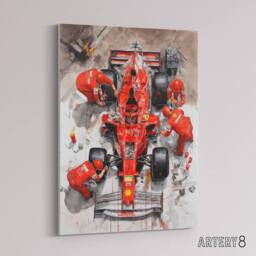 "Artery8 Grand Prix Race Car Wheel Change Canvas Wall Art Print in Red - Size: W18"" x H24""" - thumbnail 2
