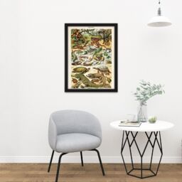 "Artery8 Wall Art Print Millot Encyclopedia Page Reptiles Snake Tortoise Large Framed Wall Décor Art in Light Oak - Size: W18"" x H24""" - thumbnail 2