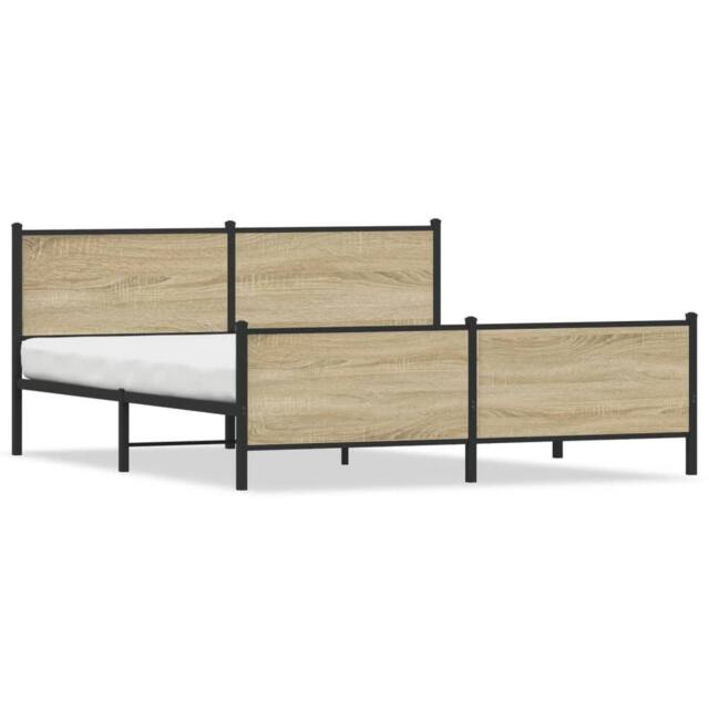 Berkfield Home Metal Bed Frame without Mattress Sonoma Oak 200x200 cm in Light Tan - image 1