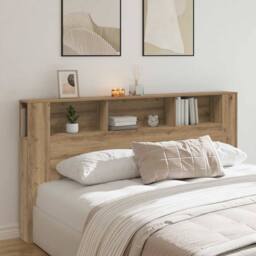 Berkfield Home Headboard Cabinet Artisian Oak 200x18.5x102.5 cm Engineered Wood in Brown - thumbnail 2