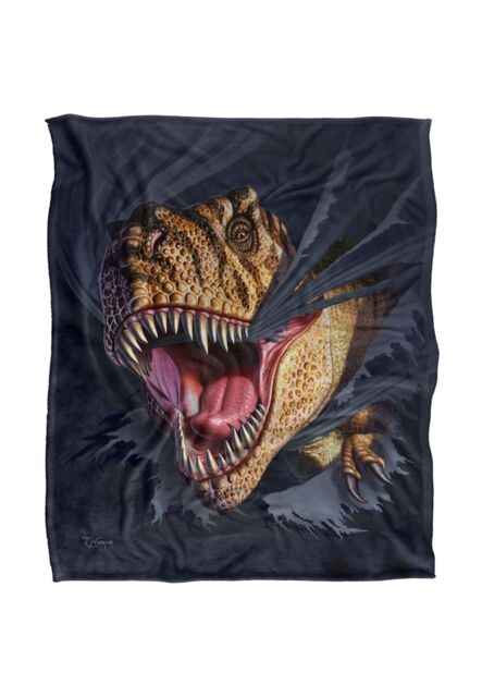 JQ Licensing Jlo T-Rex Ripping Dinosaur Silky Touch Super Soft Throw Blanket 152 X 127 cm in White - image 1