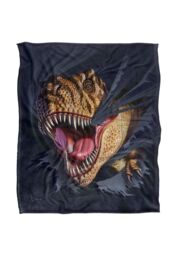 JQ Licensing Jlo T-Rex Ripping Dinosaur Silky Touch Super Soft Throw Blanket 152 X 127 cm in White - thumbnail 1
