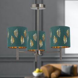 First Choice Lighting Brea - Antique Brass 3 Light Fitting with Dark Green Fern Shades in Gold - thumbnail 3