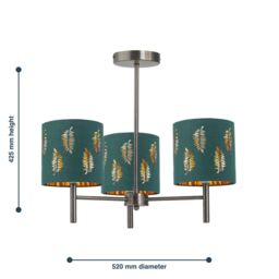 First Choice Lighting Brea - Antique Brass 3 Light Fitting with Dark Green Fern Shades in Gold - thumbnail 5