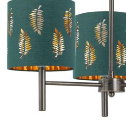 First Choice Lighting Brea - Antique Brass 3 Light Fitting with Dark Green Fern Shades in Gold - thumbnail 2