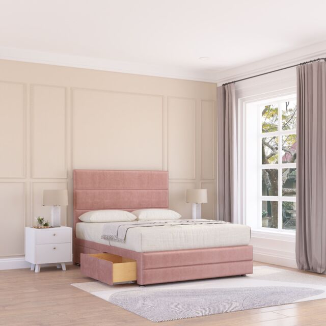 "Sloomy Monaco Bed Base No Drawers 12"" Footboard & 26"" Struts Headboard in Pink - Size: King" - image 1