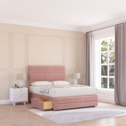 "Sloomy Monaco Bed Base No Drawers 12"" Footboard & 26"" Struts Headboard in Pink - Size: King" - thumbnail 1