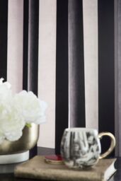 Laurence Llewelyn-Bowen 'Festivo Stripe' Striped Velvet Blackout Pair of Eyelet Curtains in Black - Size: 229 cm width x 229 cm drop - thumbnail 3