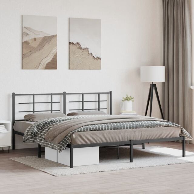 Berkfield Home Metal Bed Frame without Mattress with Headboard Black 183x213cm - Size: 183x213 cm - image 1