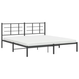 Berkfield Home Metal Bed Frame without Mattress with Headboard Black 183x213cm - Size: 183x213 cm - thumbnail 4