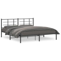 Berkfield Home Metal Bed Frame without Mattress with Headboard Black 183x213cm - Size: 183x213 cm - thumbnail 2