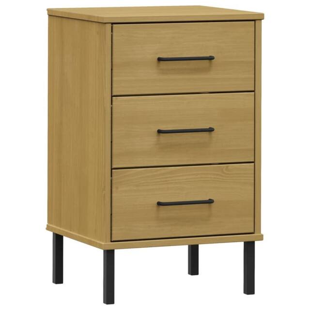 Berkfield Home Bedside Cabinet with Metal Legs Brown Solid Wood Pine OSLO in Light Brown - image 1