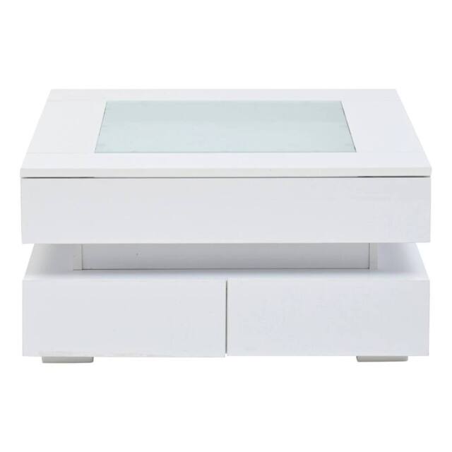 ERGOVEXA Square Coffee Table With Glass Top, Storage Drawers in White - image 1