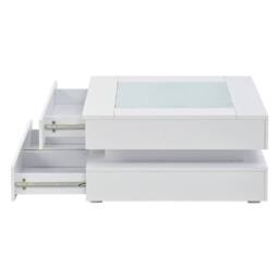 ERGOVEXA Square Coffee Table With Glass Top, Storage Drawers in White - thumbnail 4