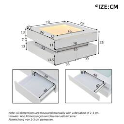 ERGOVEXA Square Coffee Table With Glass Top, Storage Drawers in White - thumbnail 2