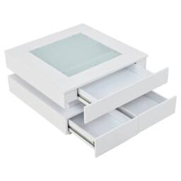 ERGOVEXA Square Coffee Table With Glass Top, Storage Drawers in White - thumbnail 3